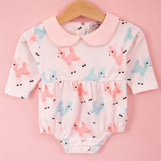 retro pink reindeer Christmas romper for baby girl