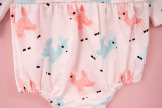 retro pink reindeer Christmas romper for baby girl