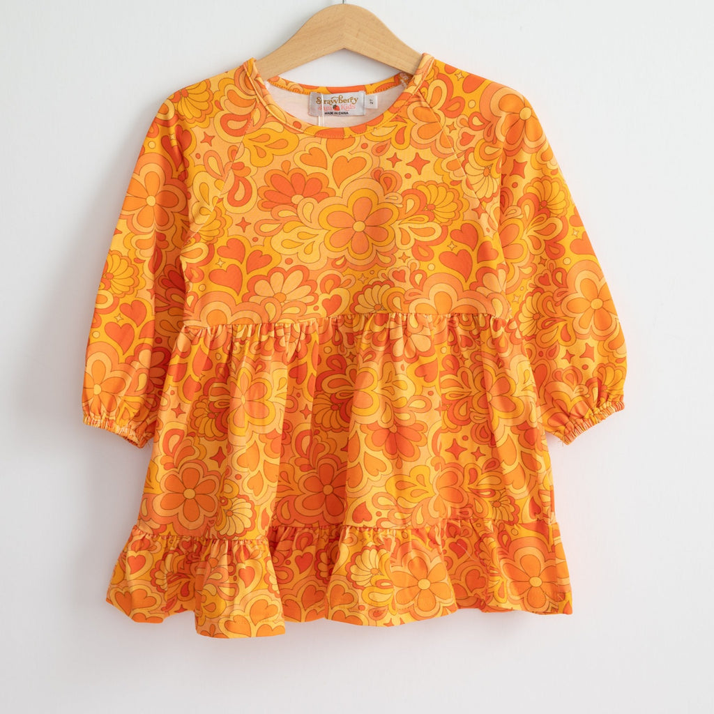 boho girl dress with sleeves Boho Bows 3/4 Sleeve Pocket Twirl Dress