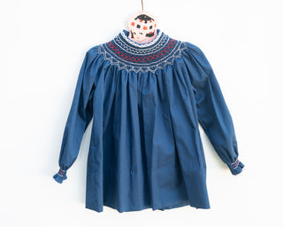 Vintage Handmade Smocked Navy Blue Dress
