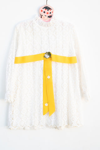 Vintage 60s Off White Lace Girls Dress