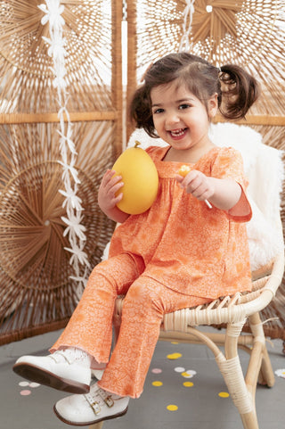 Groovy Pink and Orange Floral Bell Sleeve Top for Baby Toddler Girls