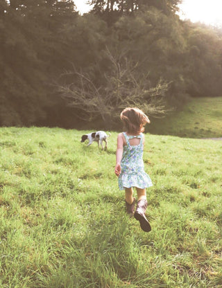 Blue and Green Flower Power Drop Waist Dress for Babies, Toddler and Girls - Strawberry Jam Kids