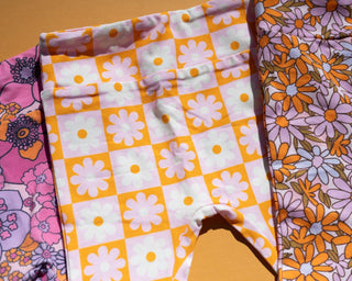 Flower Power Checkered Girls' Bell Bottoms - Strawberry Jam Kids