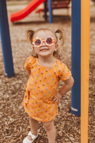 Flower Power Plaid Mod Dress for Baby and Toddler Girls - Strawberry Jam Kids