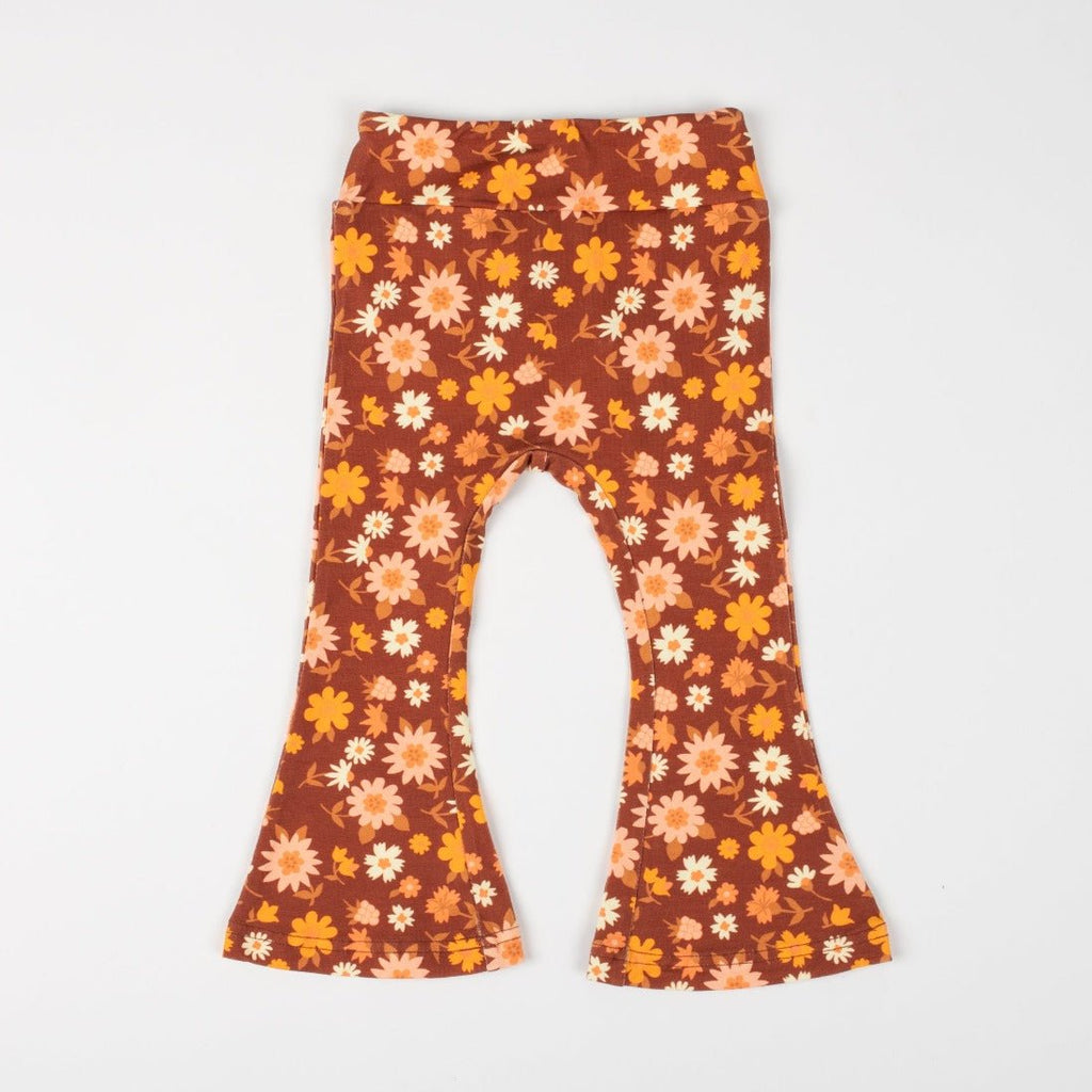 Folk Floral Jersey Bell Bottoms Flare Leggings for Babies 