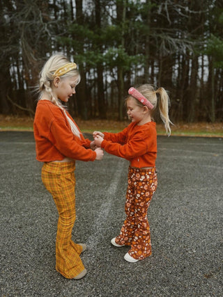 Folk Floral Jersey Bell Bottoms Flare Leggings for Babies, Toddlers and Girls - Strawberry Jam Kids