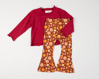 Folk Floral Jersey Bell Bottoms Flare Leggings for Babies, Toddlers and Girls - Strawberry Jam Kids