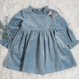 Girls Blue Christmas Dress in Velvet - Strawberry Jam Kids