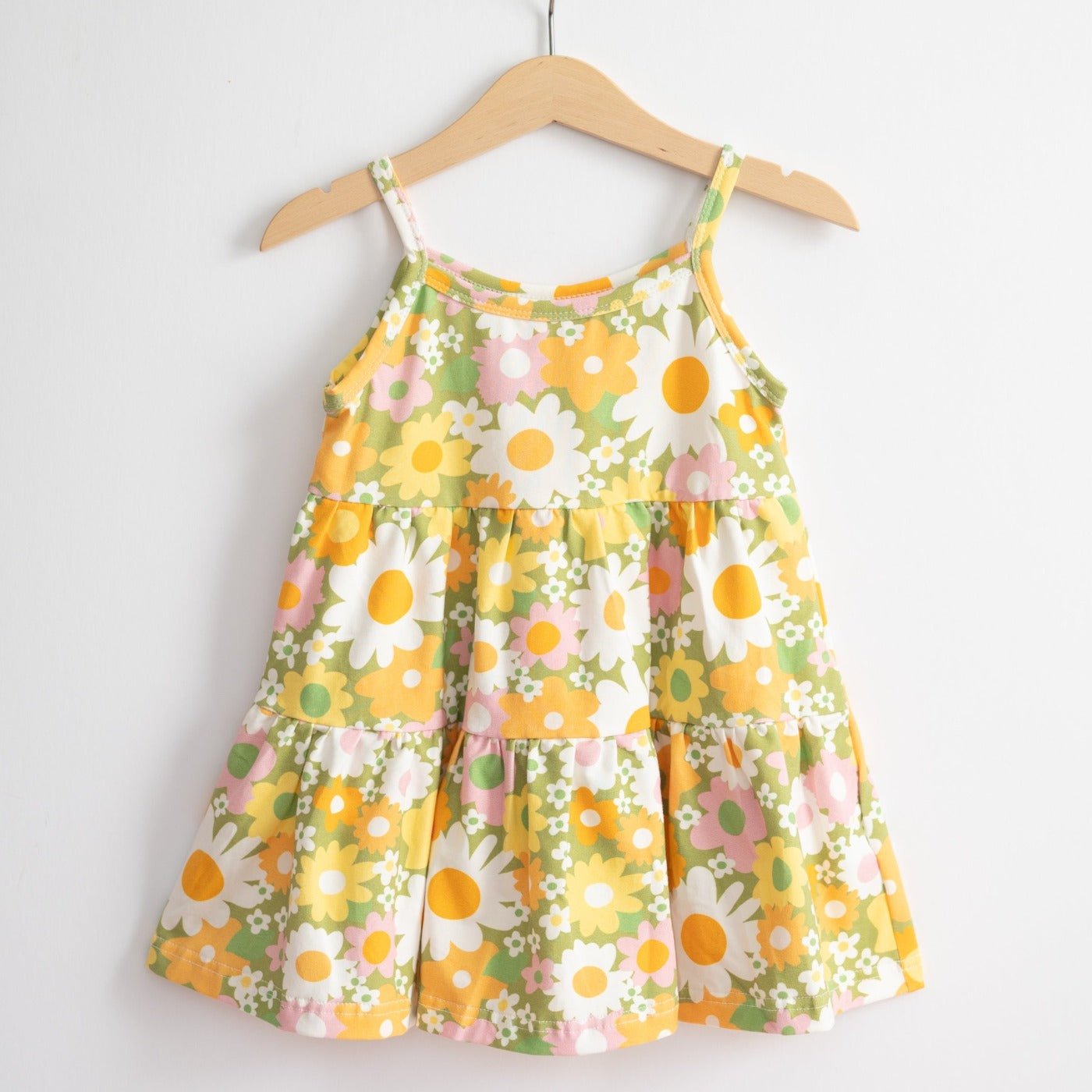 Green 60s Flower Power Girls Tank Top Dress Strawberry Jam Kids
