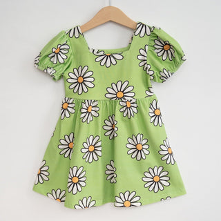 Green Daisy Girls Dress for Spring and Summer - Strawberry Jam Kids
