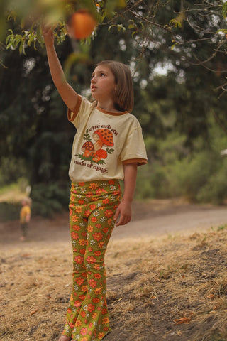 Green Flower Power Girl’s Bell Bottom Leggings - Strawberry Jam Kids