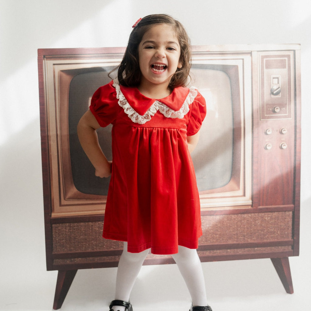 strapless open back dress Toddler Girl Solid Color Christmas Sweet Ruffle Dress Red, Red / 4-5 Years main image 1