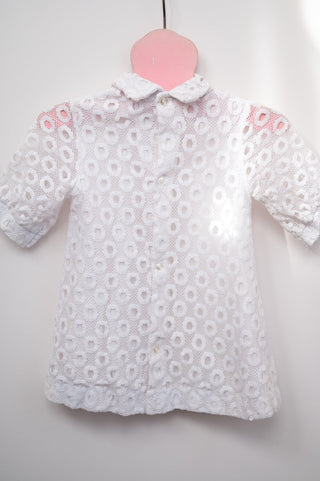 vintage white lace dress with red ribbon