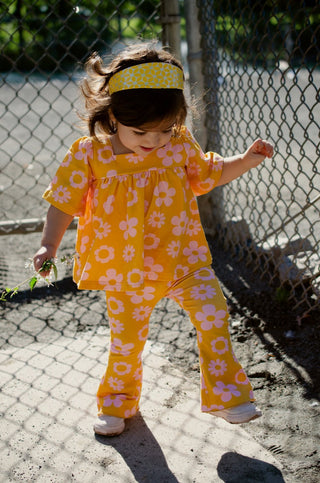 mustard flower girls bell bottom jersey knit pants