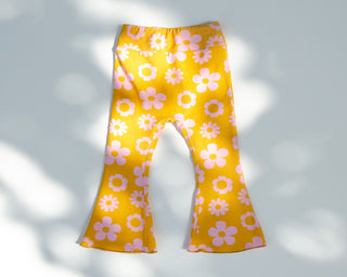 mustard flower girls bell bottom jersey knit pants