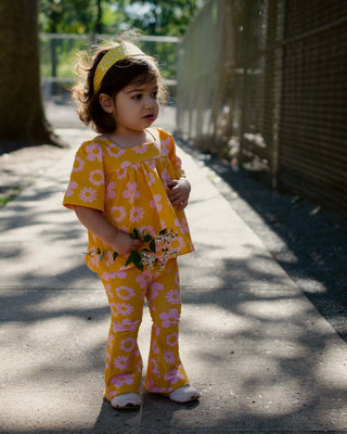 mustard flower girls bell bottom jersey knit pants