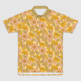 Mens Polo Shirt in Seventies Yellow Floral