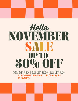 hello november sale, up to 30% off. discount shows in cart