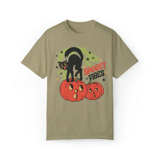 spooky vibes on khaki tshirt