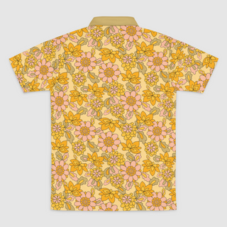 Mens Polo Shirt in Seventies Yellow Floral