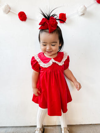 Red Velvet Collar Dress for Baby and Toddler Girls