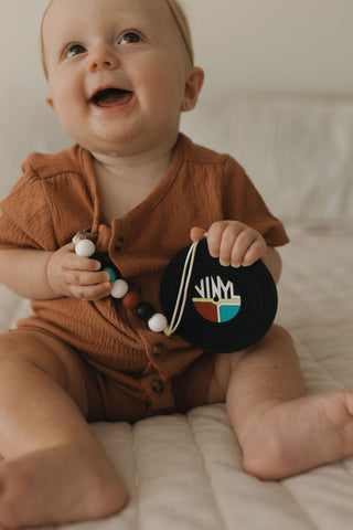 Silicone Baby Teether Toy: Vinyl Record with Clip - Gummy Chic Exclusive