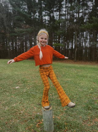 Plaid 70s Girl’s Bell Bottom Leggings on girl