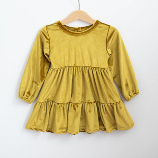greenish gold velvet girls dress