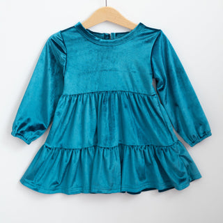 teal velvet dress for girls
