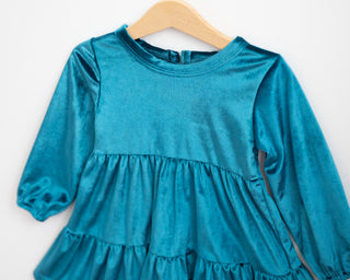 teal velvet dress for girls