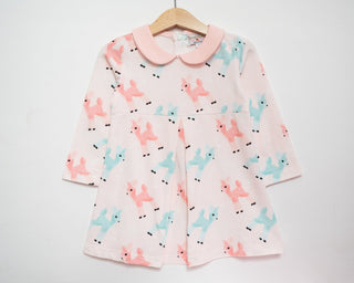 retro pink deer christmas girls dress