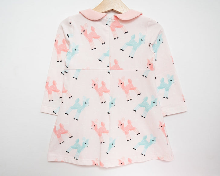 retro pink deer christmas girls dress