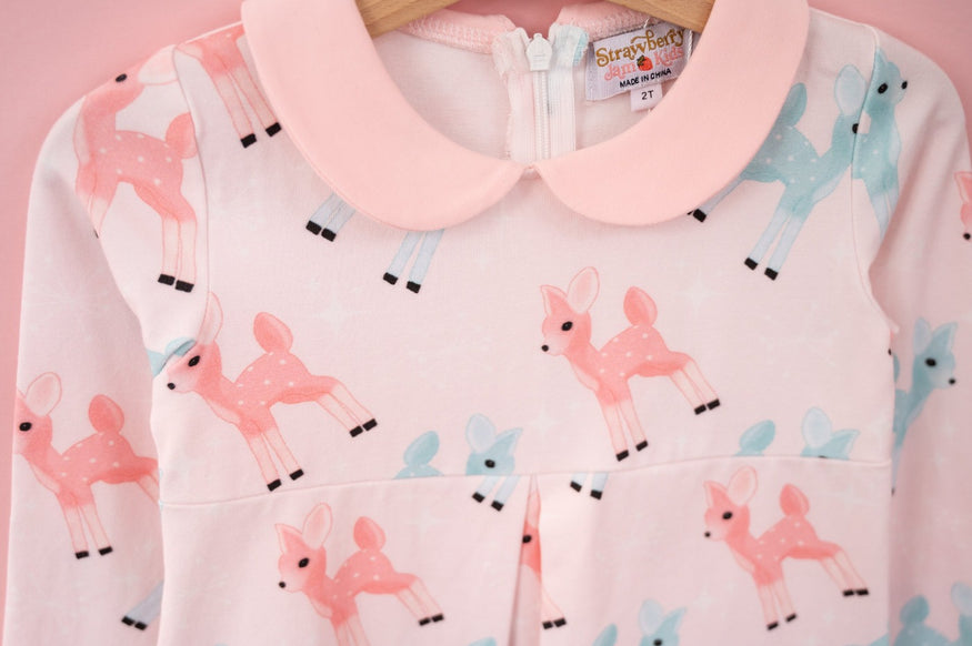 retro pink reindeer Christmas romper for baby girl