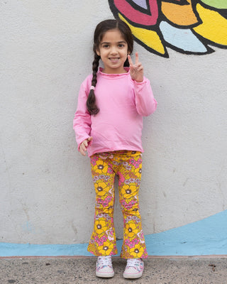 pink and yellow flower power girls bell bottoms