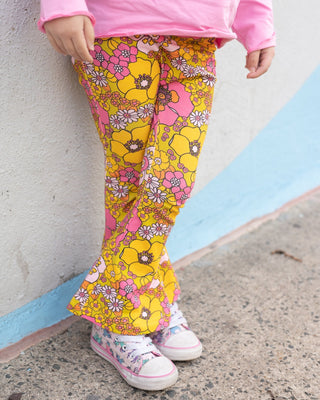 pink and yellow flower power girls bell bottoms