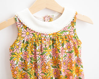 summer pink and yellow daisy baby girl romper