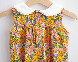 summer pink and yellow daisy baby girl romper