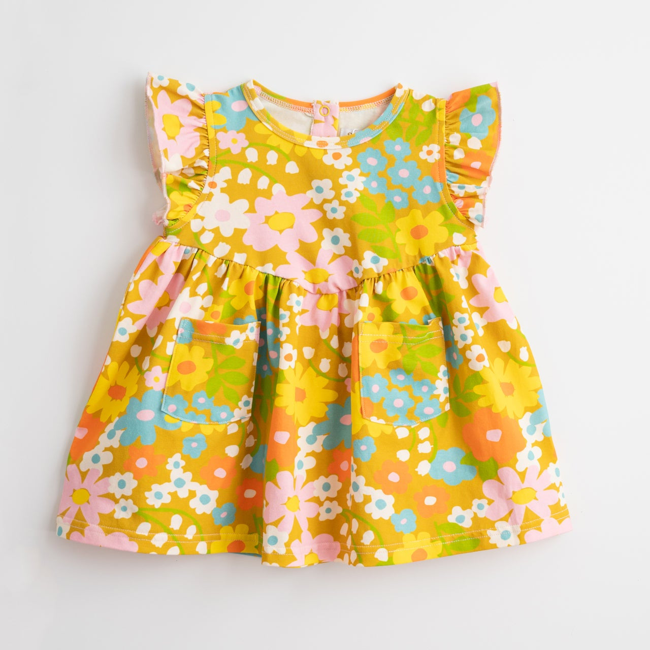 Girls' Flutter Dress in Sixties Wild Blooms – Strawberry Jam