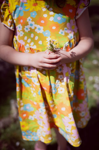 Girls' Flutter Dress in Sixties Wild Blooms
