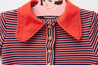 Vintage Red and Blue Polyester Knit Toddler Girl Dress
