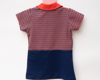 Vintage Red and Blue Polyester Knit Toddler Girl Dress