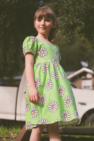 Green daisy girls dress
