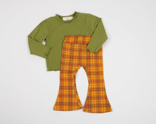 plaid girls bell bottoms flare leggings