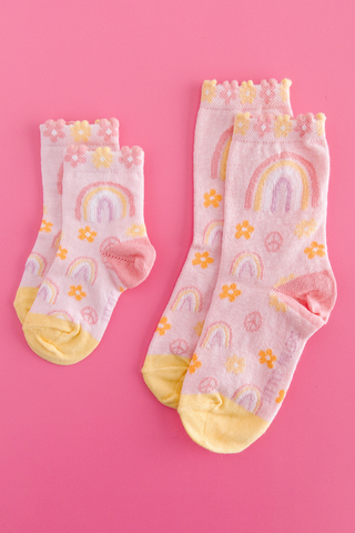 socks with rainbows and flowers