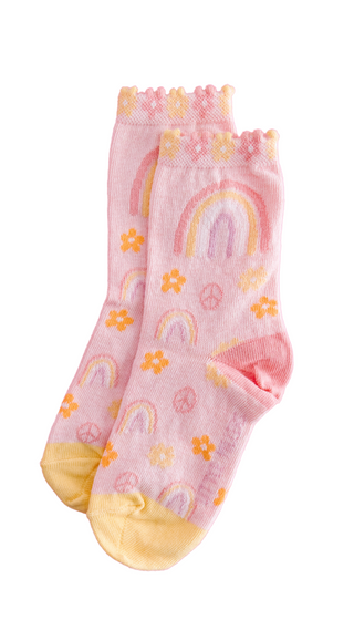 Children's socks with rainbow and flower patterns