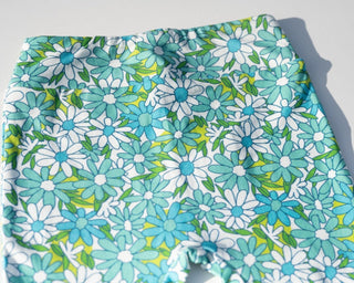 Blue Flower Power Jersey Knit Bell Bottoms for Babies, Toddlers and Girls - Strawberry Jam Kids