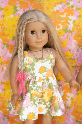 Green 60s Flower Power 18 Inch Doll Dress - Strawberry Jam Kids