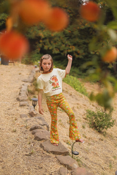 Green Flower Power Girl’s Bell Bottom Leggings - Strawberry Jam Kids