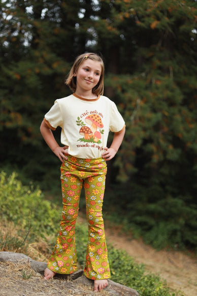 Green Flower Power Girl’s Bell Bottom Leggings - Strawberry Jam Kids